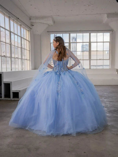 Calla SCL-30006 Sleeveless Quince Dress Detachable Cape Sleeve Ball Gown