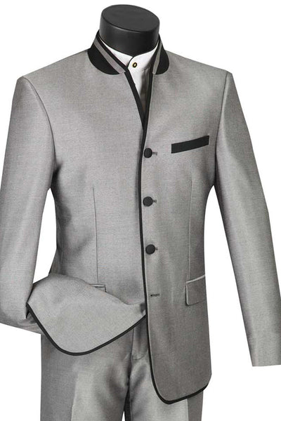 Mens Grey Mandarin Banded Tuxedo by Vinci Suits