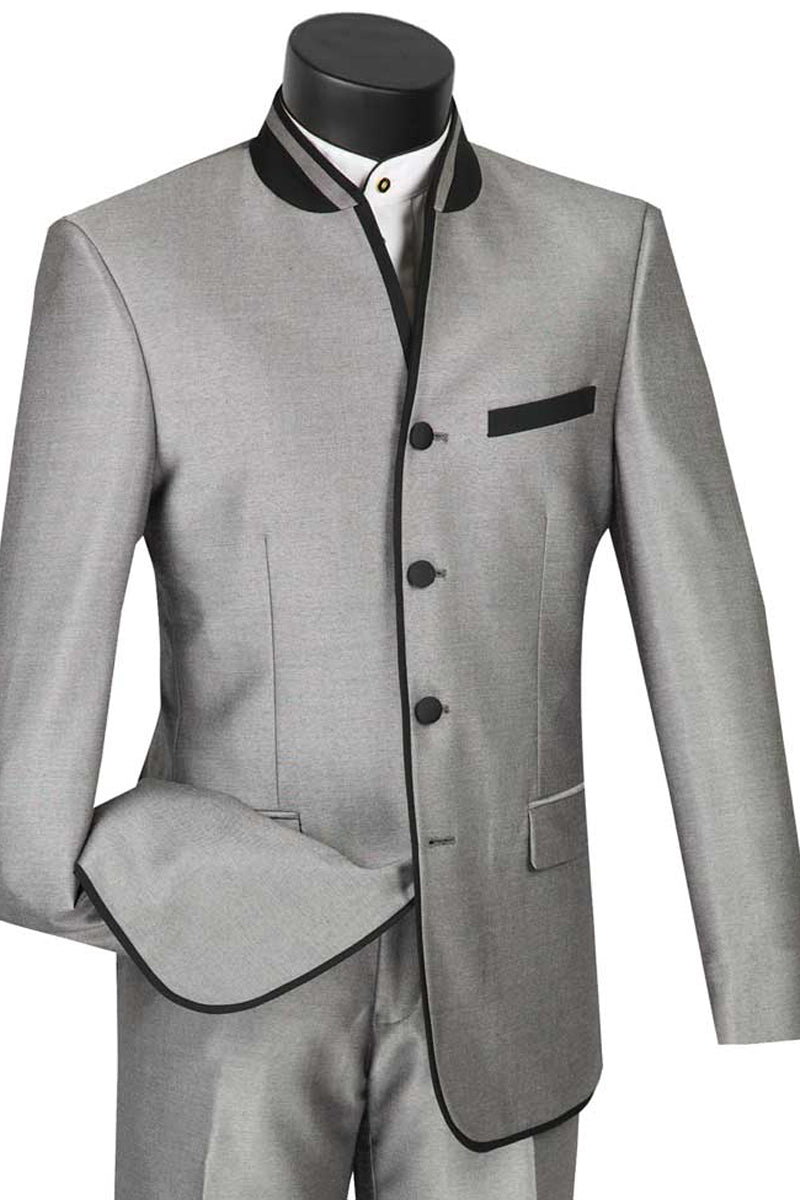 Mens Grey Mandarin Banded Tuxedo by Vinci Suits