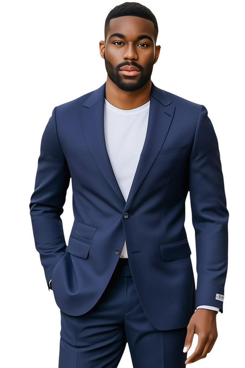 Men's Stacy Adams Basic Slim Fit Wedding & Business Suit in Navy Blue – SuitUSA