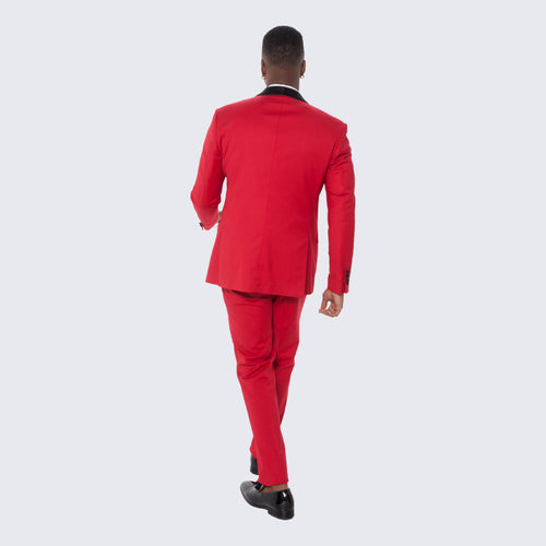 Red Slim Fit Tuxedo with Large Black Shawl Lapel β 3 Piece Wedding & Prom Set