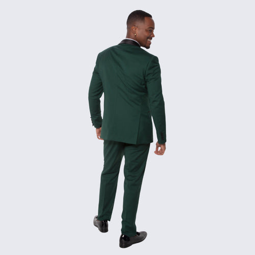 Green Slim Fit Tuxedo with Large Black Shawl Lapel – 3 Piece Wedding & Prom Set