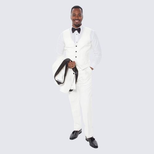 White Slim Fit Tuxedo with Large Shawl Lapel – 3 Piece Wedding & Prom Set