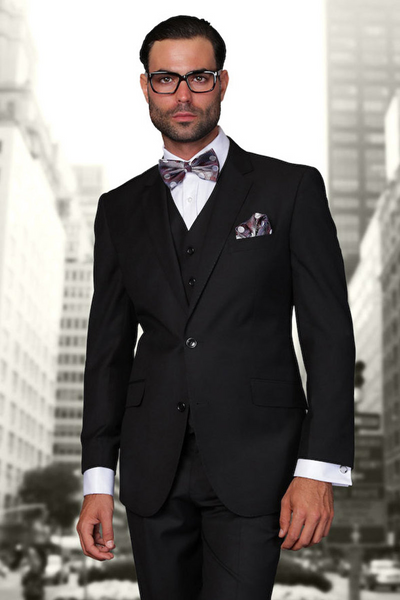 Men's Modern Black Wool Vested Suit by Statement Suits