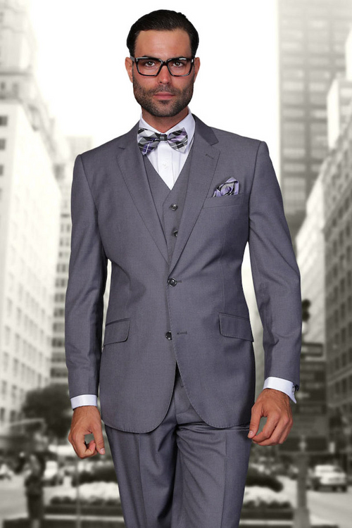 Men's Charcoal Grey Wool Vested Suit