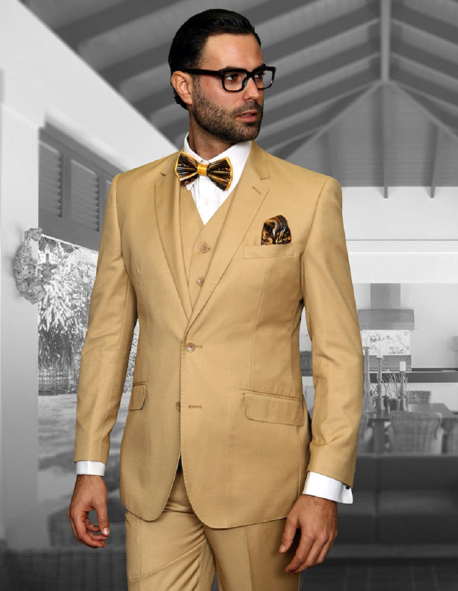 Mens 2 Button Modern Fit Vested Wool Suit in Chestnut by Statement