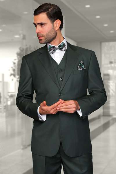 Men's Hunter Green Wool Vested Suit by Statement Suits