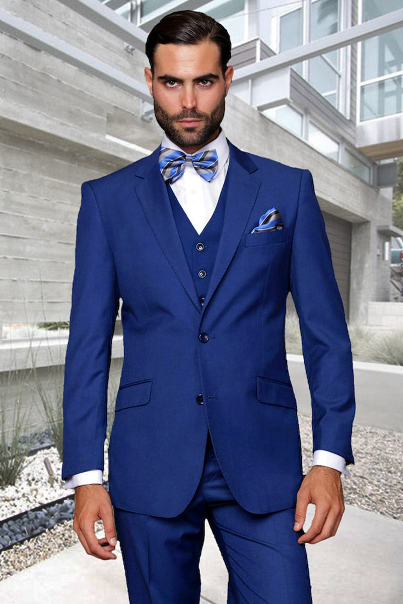 Men's Modern Sapphire Blue Wool Suit