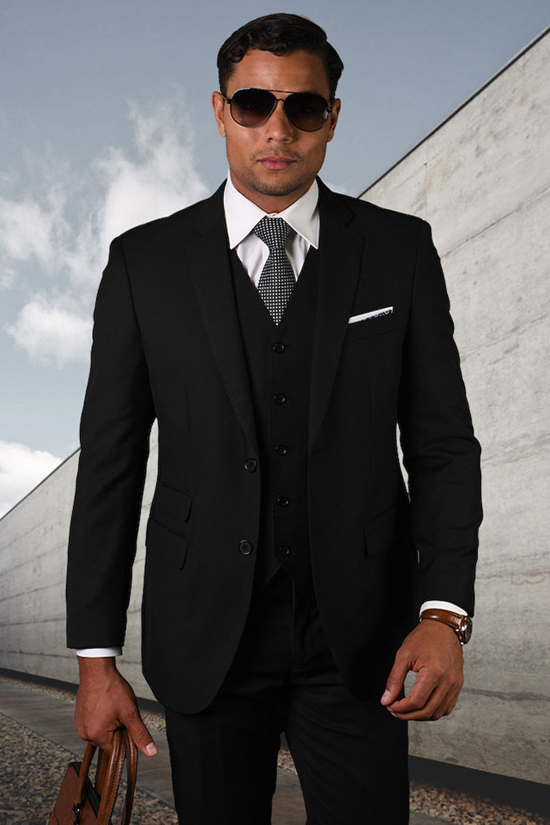 Men's Modern Fit Black Wool Suit by Statement Suits
