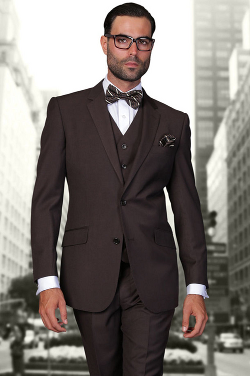 Men's Wool Vested Suit in Brown by Statement Suits