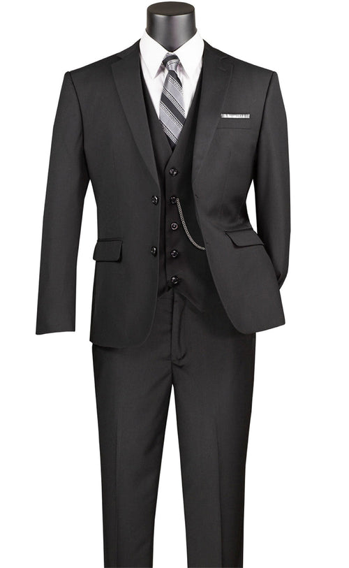 Slim Fit 3 Piece Stretch Fabric Suit in Black by Vinci