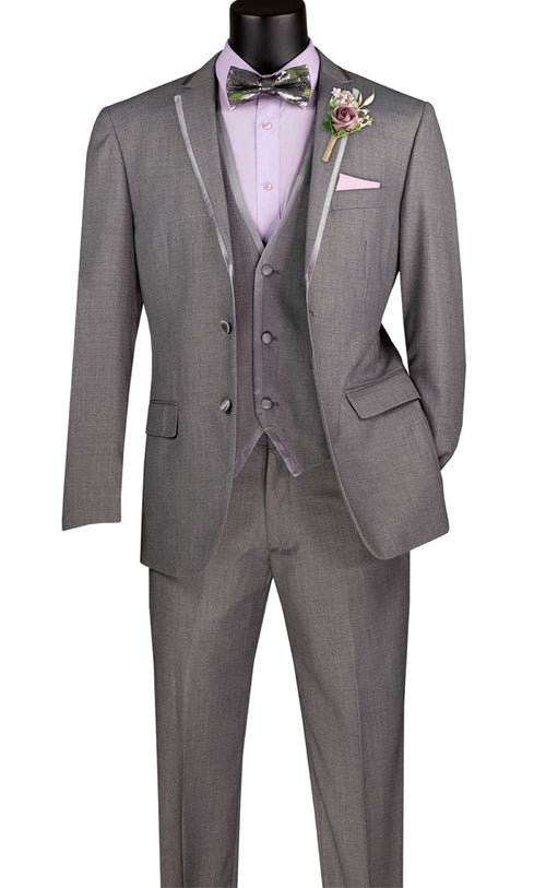 Oriental Collection - Banded Collar Slim Fit Suit Shiny Sharkskin 2 Piece Wine by Vinci