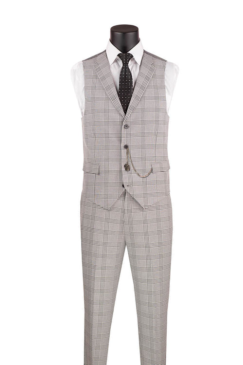 Birdseye Pattern Modern Fit 3 Piece Black Suit with Black Trim by Vinci