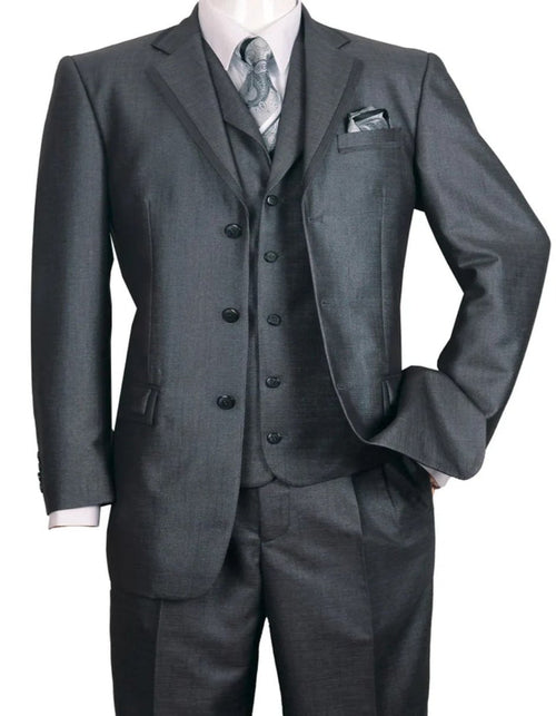 Pleated Dress Men Suits - Mens 3 Button Vested Textured Shiny Sharkskin Black Church Suit by Men's Tuxedo USA