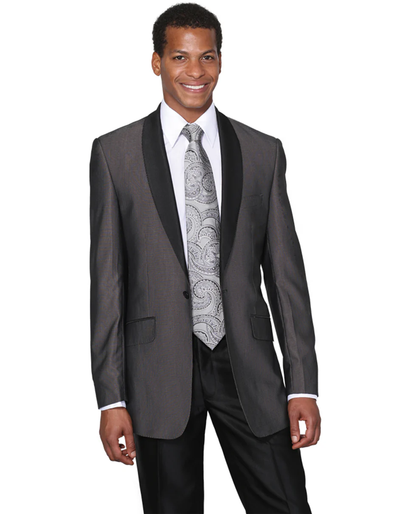 Gray Prom Suit - Mens 1 Button Charcoal Shawl Tuxedo with Black Pants