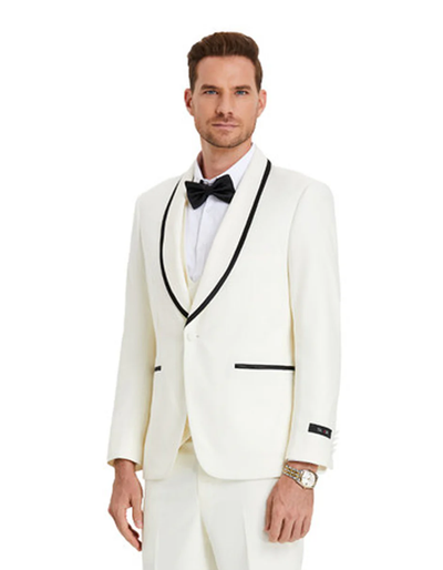 White Prom Suit - White Prom Tuxedo Suits - White Wedding Vested Shawl Tuxedo