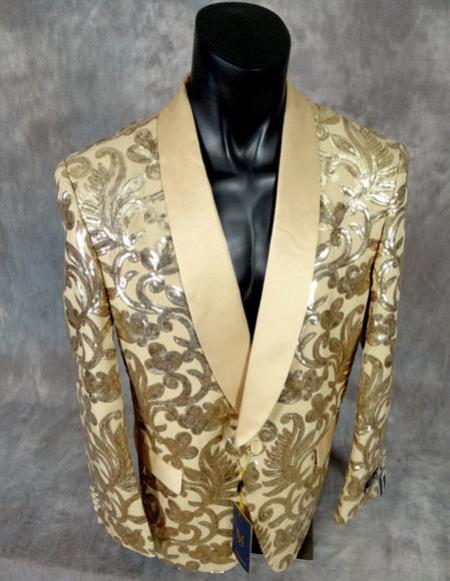 Men's shiny sequin fancy floral designed gold party Blazer Advanced Pre Order To Ship November / 15 / 2019 mensusa