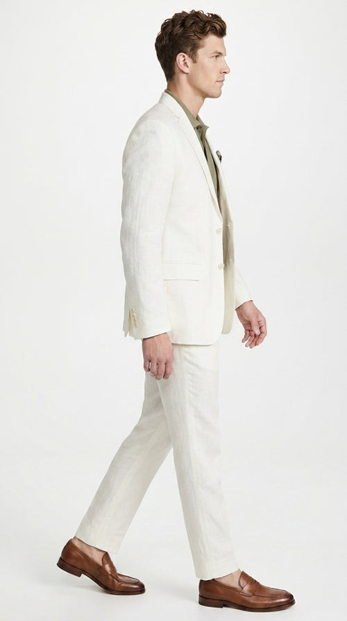Men’s White Linen and Cotton Summer Suit, Basic Modern 2 Piece Wedding and Beach Suit