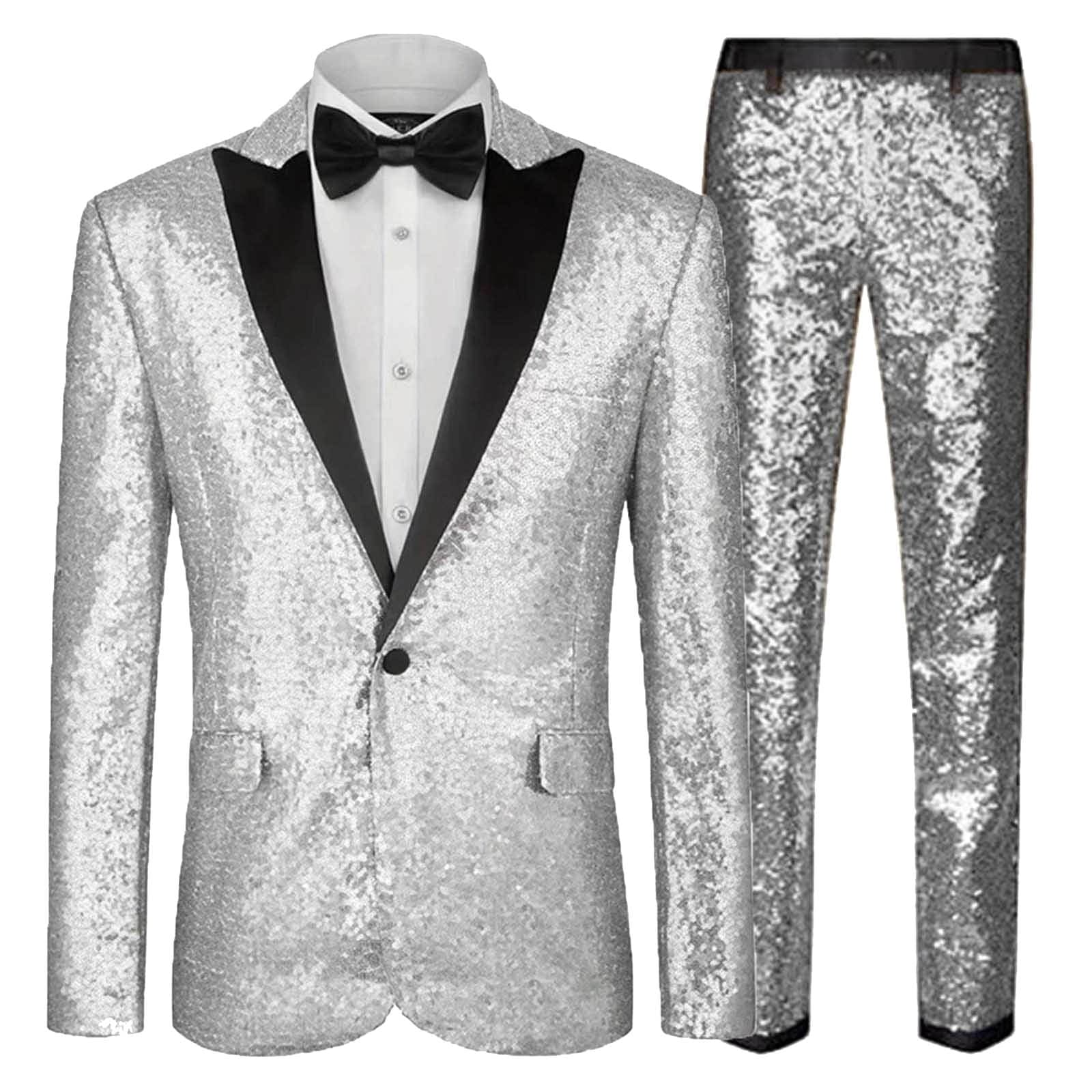 Sequin Suit - Silver Grey Shiny Suit Perfect for Stage or Prom Fancy Pattern Glitter Fabric