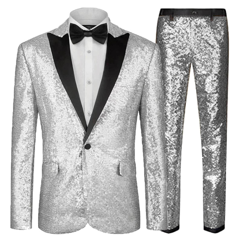 Sequin Suit - Silver Grey Shiny Suit Perfect for Stage or Prom Fancy Pattern Glitter Fabric
