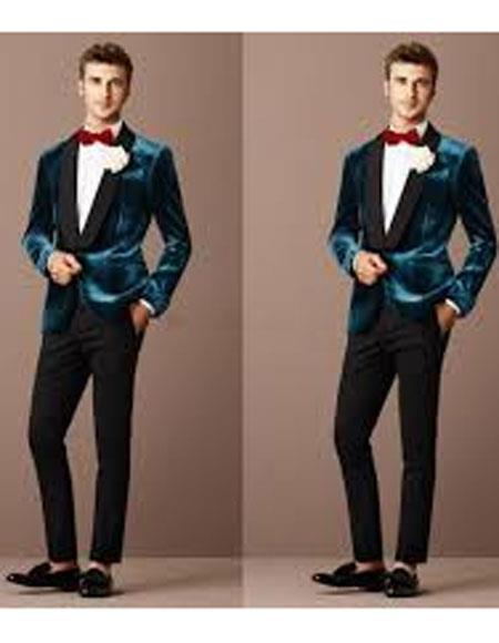 Alberto Narodni Dark Teal Blue Velvet Fabric Dinner Jacket (Greenish Blue) Fashion Tuxedo For Men mensusa