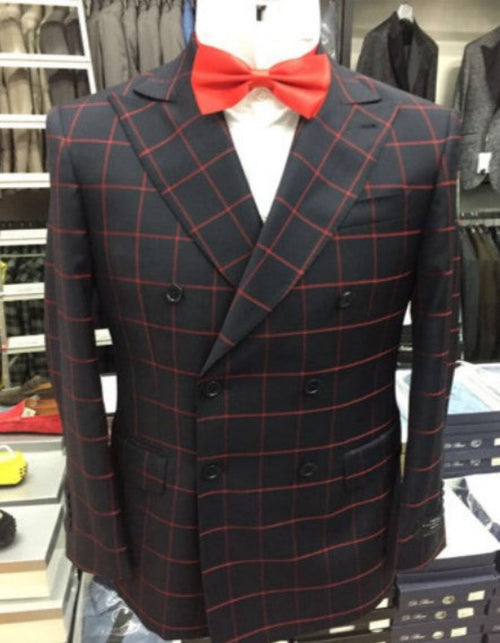 Double breasted Suit in Black and Red Plaid Window Pane Suit - Gangster Suit 1920s Suit by USA Men's Outlet