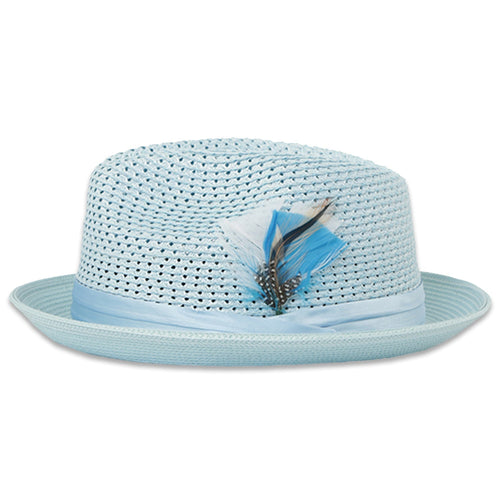 Castor Crushable Straw Hat Fedora in Sky Blue by Ferrecci USA