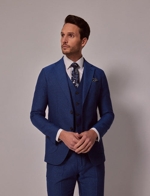 Mens Linen Suit For Beach Wedding - Summer Suit in Royal Blue Slim Fit - Men's Tuxedo USA