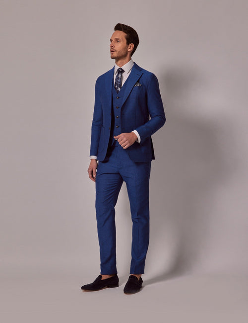 Mens Linen Suit For Beach Wedding - Summer Suit in Royal Blue Slim Fit - Men's Tuxedo USA
