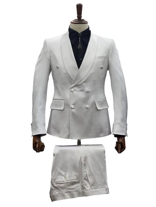 Double Breasted Tuxedo Suit - Slim fitted Suit - White Suit - Shawl Collar - Men's Tuxedo USA