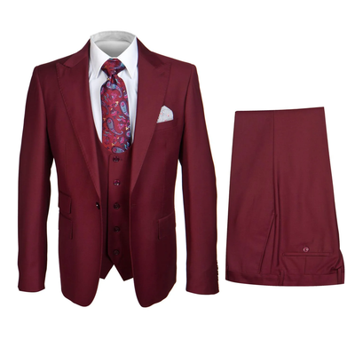 Rossi Man Mens Solid Burgundy Slim-fit Suit Vested Suit