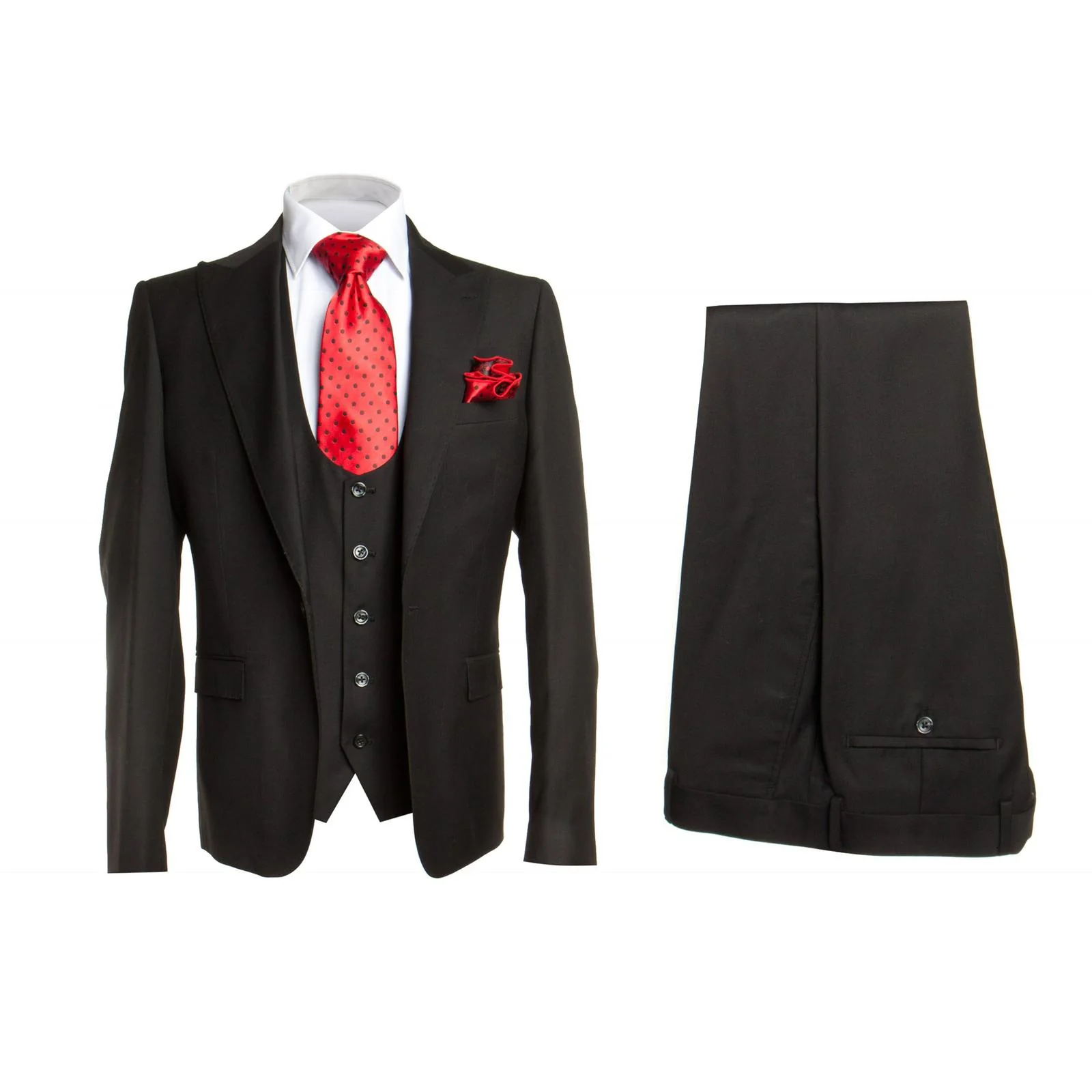 Rossi Man Mens Black Slim Fit Suit Double Breast Vest Flat Front Pants – SuitUSA