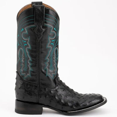 Ferinni Boot - Mens Dress Cowboy Boot - Ferrini Men's Colt Full Quill Ostrich Square Toe Boots Handcrafted - Black Ferrini USA