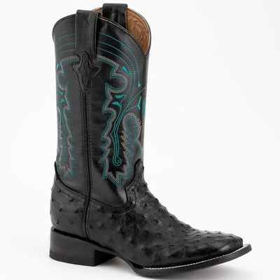 Ferinni Boot - Mens Dress Cowboy Boot - Ferrini Men's Colt Full Quill Ostrich Square Toe Boots Handcrafted - Black Ferrini USA