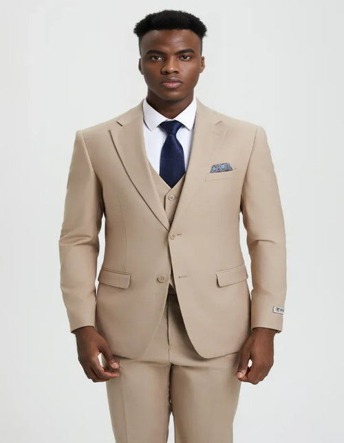 Men's Two Button Vested Stacy Adams Basic Designer Tan Suit