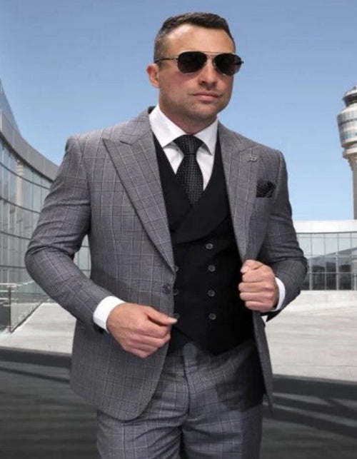 Statement Suits - Wool Suits - Peak Lapel Suits - Ticket Pocket - Modern Fit - Black Suit by Men's Tuxedo USA