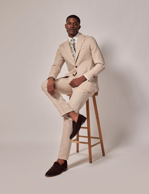 Mens Linen Suit For Beach Wedding - Summer Slim Suit in Stone - Men's Tuxedo USA