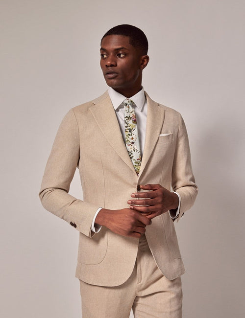 Mens Linen Suit For Beach Wedding - Summer Slim Suit in Stone - Men's Tuxedo USA