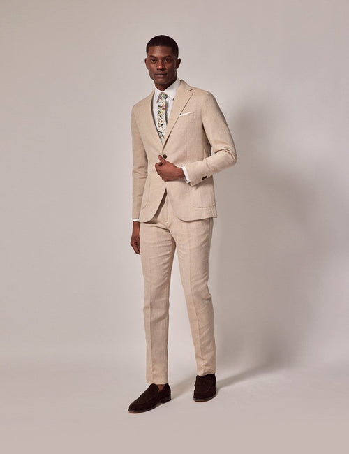 Mens Linen Suit For Beach Wedding - Summer Slim Suit in Stone - Men's Tuxedo USA