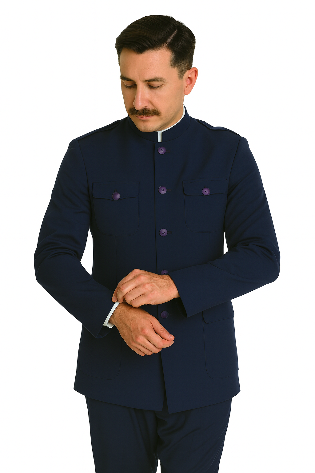 "Exquisite Prom and Wedding Attire: Apollo King Navy Safari Banded Suit for Unforgettable Occasions"