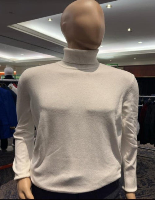 Turtleneck Sweater - Slim in Color White - Cream by USA Men's Outlet