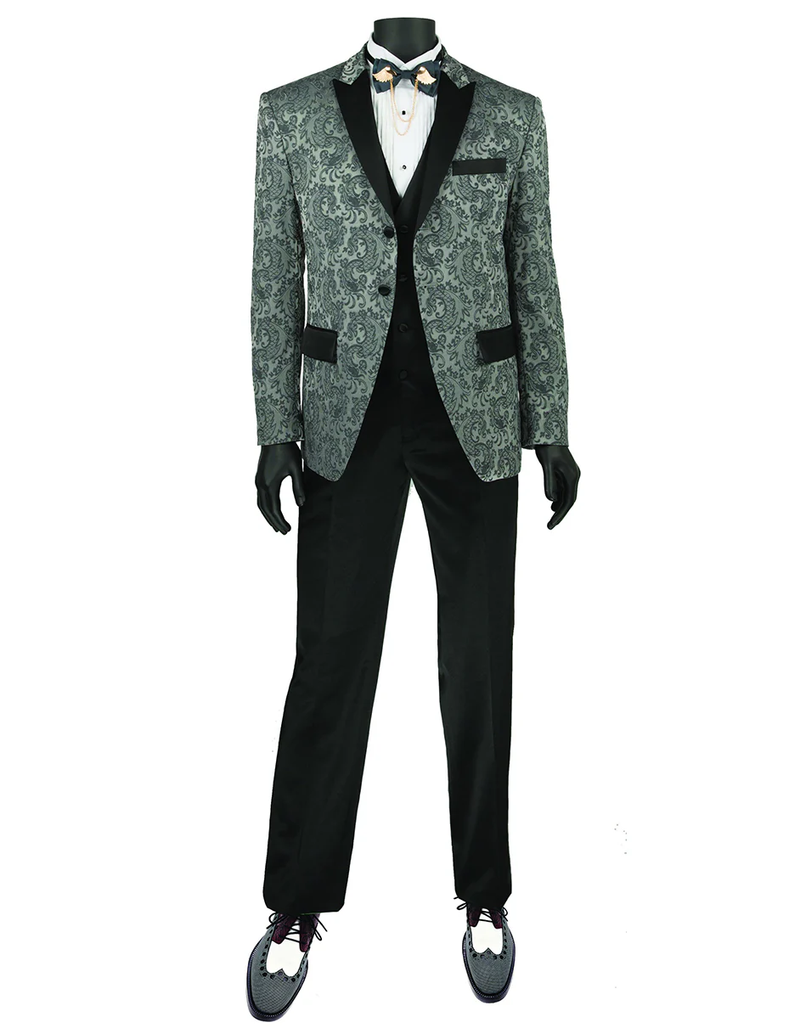 Gray Prom Suit - Mens 2 Button Paisley Tuxedo in Grey