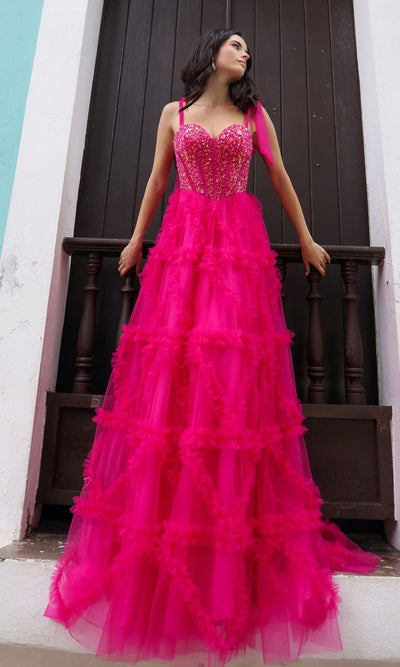 Nox Anabel T1340 Shoulder-Bows Long Ruffled Prom Gown