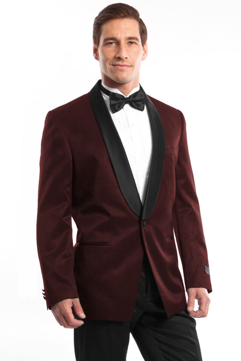 Men's Burgundy Satin Shawl Tuxedo in Slim Fit