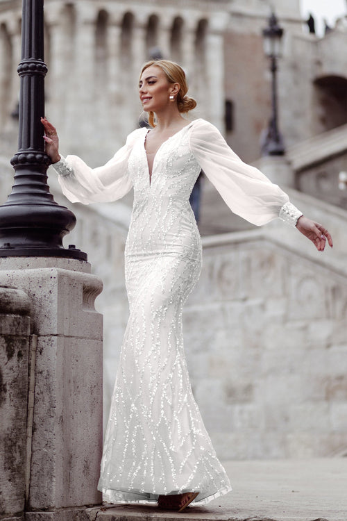 Tina Holly TK209 Wedding Prom Mermaid Beaded Evening Lace Dress