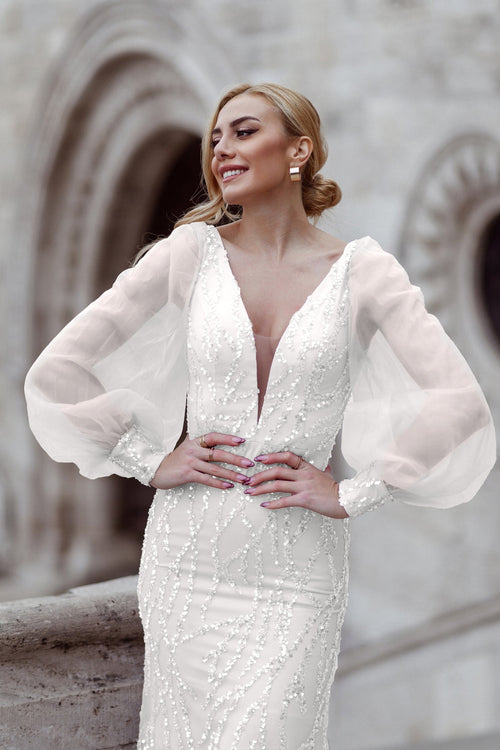 Tina Holly TK209 Wedding Prom Mermaid Beaded Evening Lace Dress