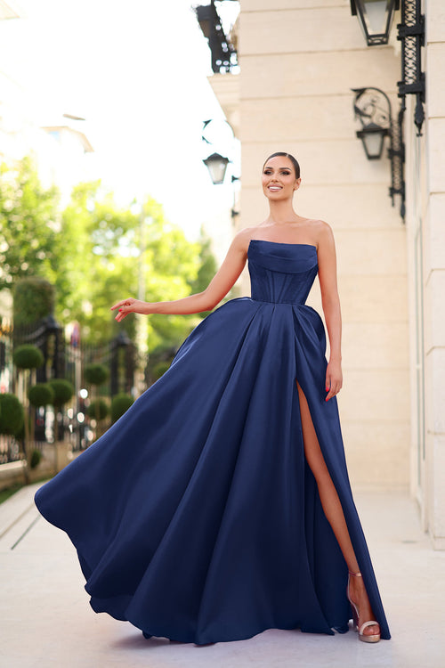 Tina Holly TK241F Prom Ball Strapless High Slit Evening Mikado Dress