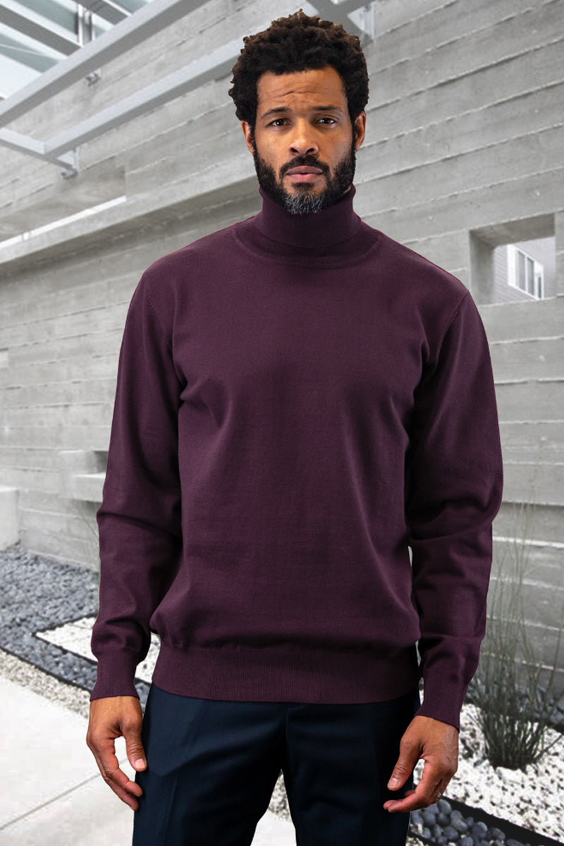 Men's Designer Wool & Cashmere Sweater in Eggplant Purple – SuitUSA