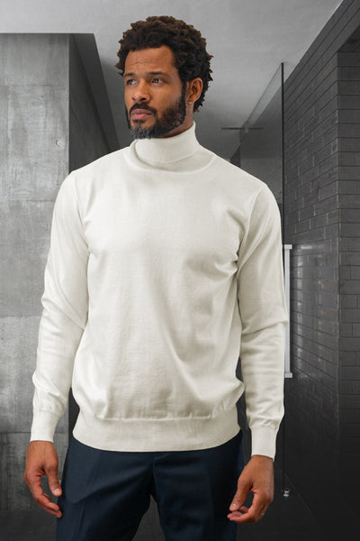Men's Ivory Wool & Cashmere Dress Sweater by Statement Suits