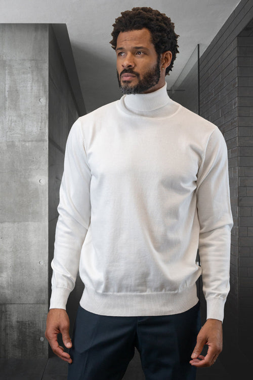 Men's Wool & Cashmere Dress Sweater in White by Statement Suits